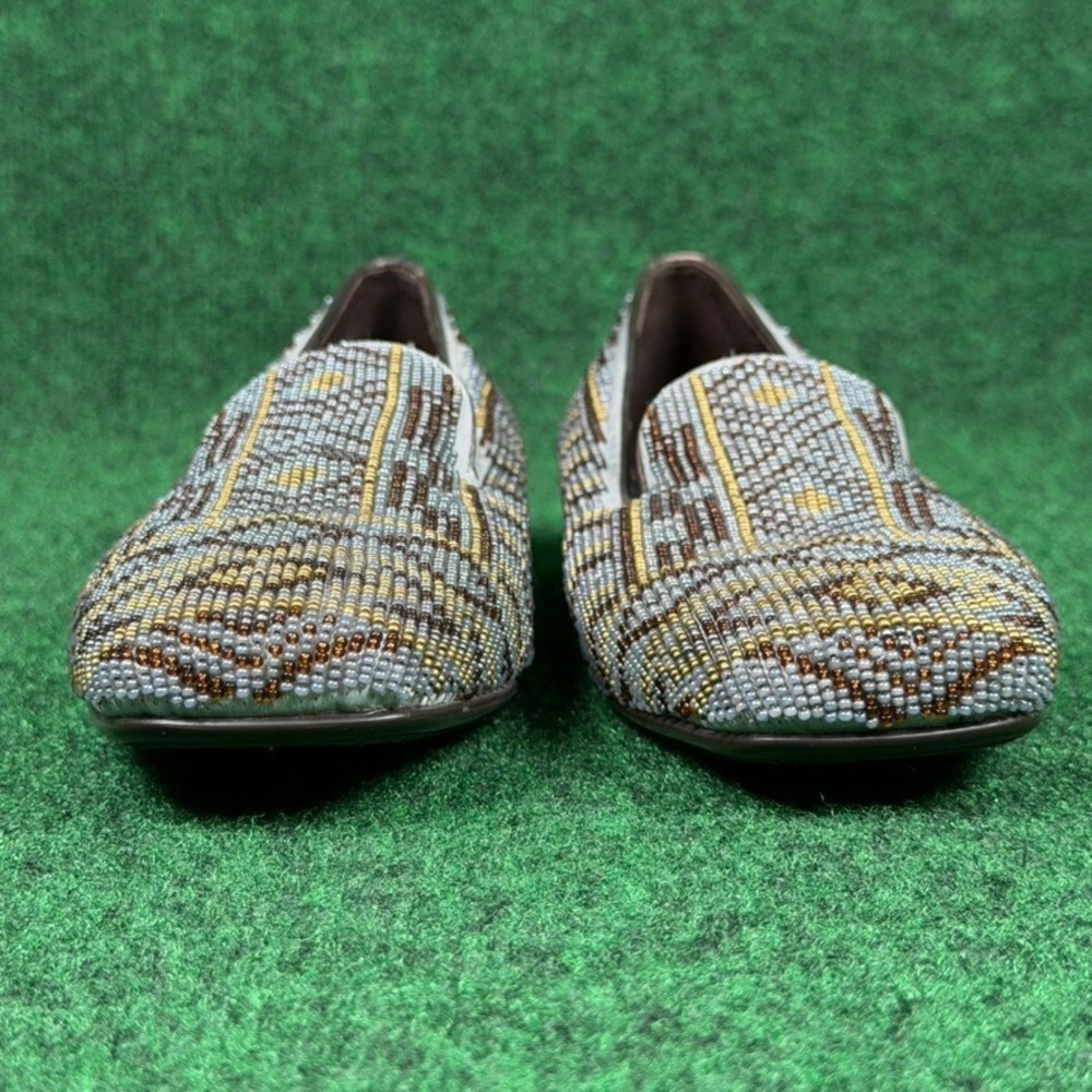 Donald J Pliner Aryn Beaded Loafers Blue Gold Geometric Flats Womens 6 M Italy - Picture 4 of 9